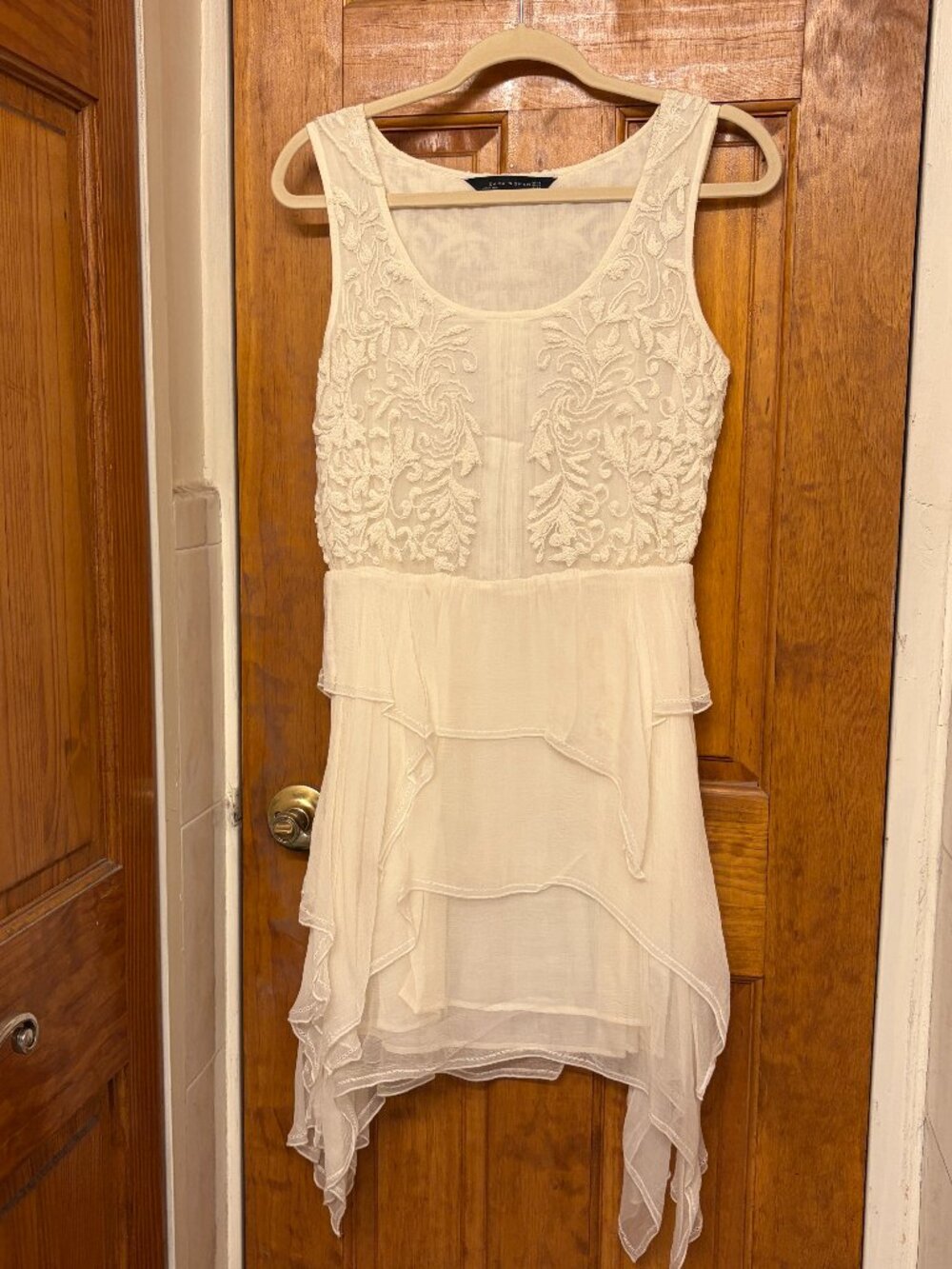 Zara Dress Cream Sleeveless Embroidered Fairycore Boho Chic Whimsy Size XS